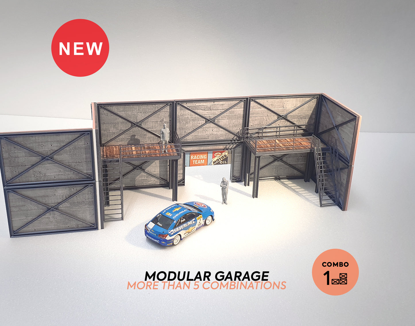 Concrete modular garage Diorama model kit Scale 1:43 Car models display Size 1/43