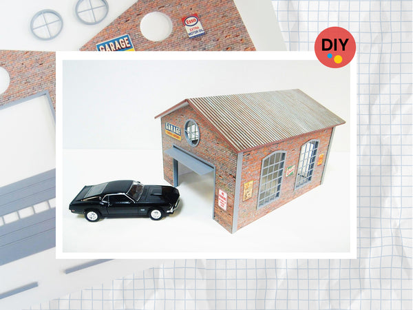 DIY Brick auto garage Scale 1:24 Diorama model kit Size 1:24 Miniature cars display