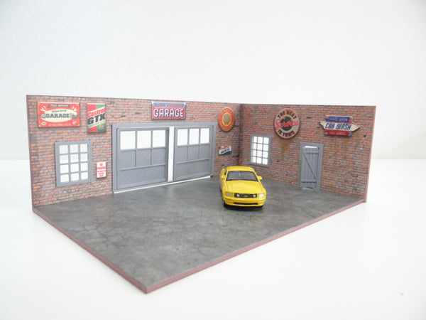 diorama brick garage model cars display scale 1/60 1/64