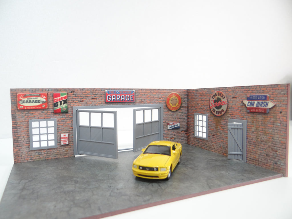 Scale 1:43 Diorama Brick Auto Garage Model Cars Display Miniature