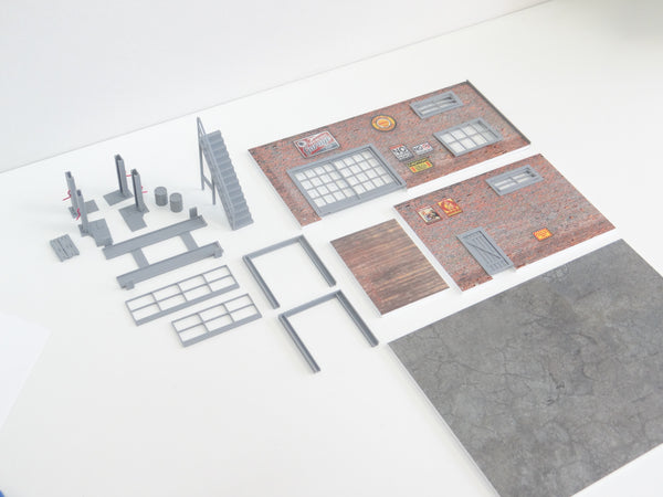 Scale 1:43 DIY Two-floor brick garage service Diorama model kit Car display