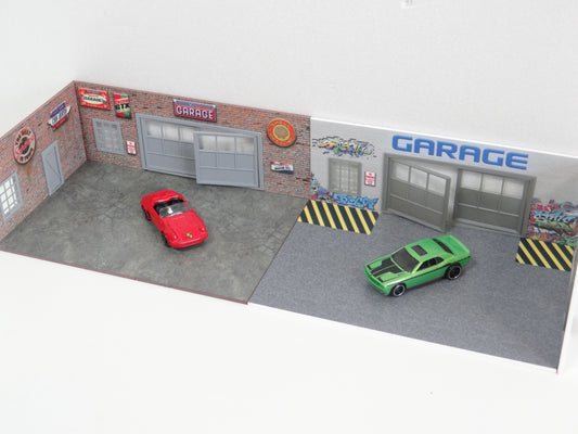 Diorama models Set of 2 auto service displays Scale 1:60 / 64 Miniature garages