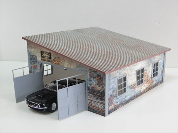diorama "old" garage for auto model display decoration scale 1:24