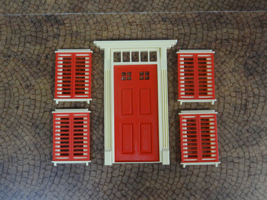 Diorama model building making parts 1:18 scale Entry door and windows Size 1/18