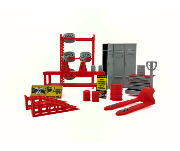 Compact toolbox and work table for 1:18 scale garage scenes