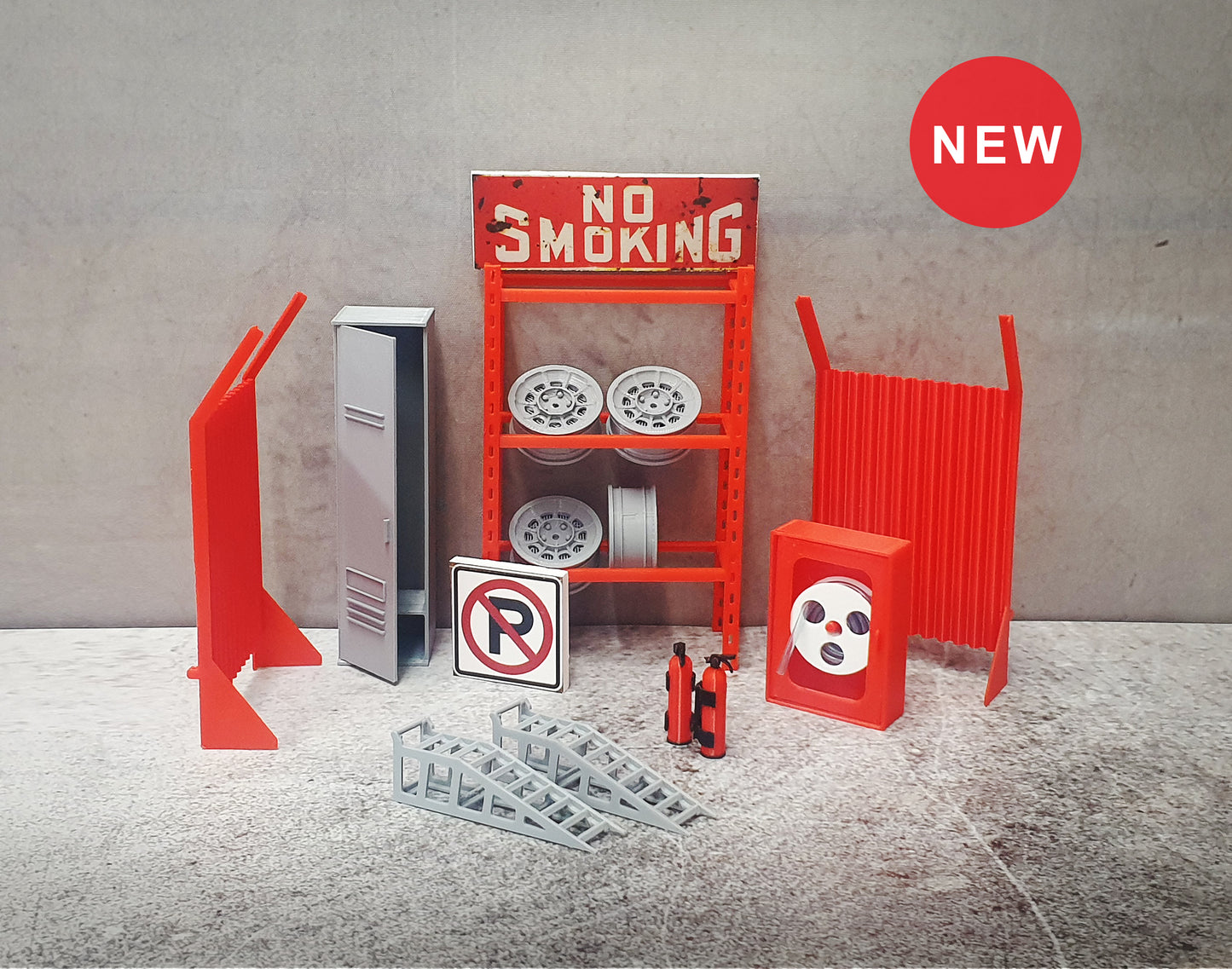 Service garage equipment with fire hose cabinet. Scale 1:18.