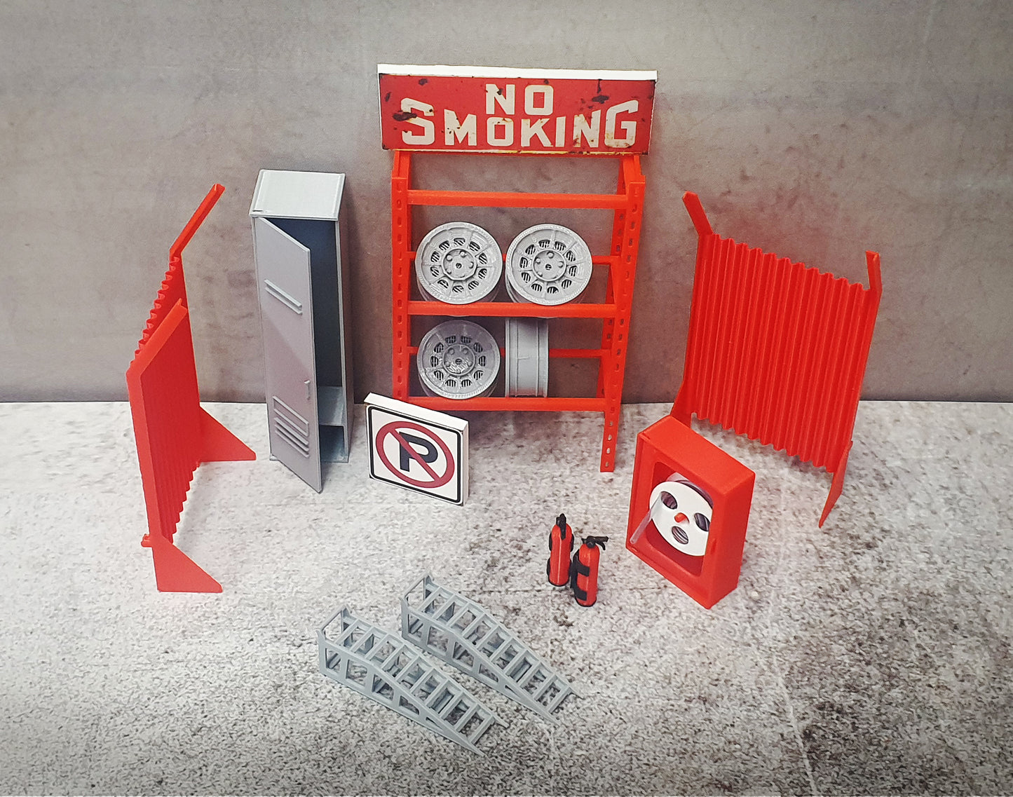 Service garage equipment with fire hose cabinet. Scale 1:18.