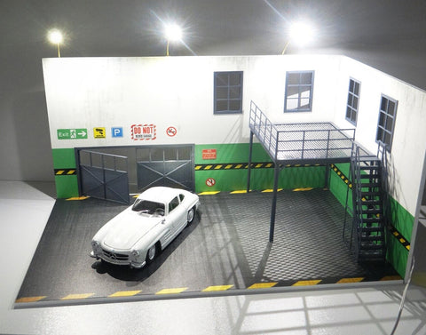 Two story garage with LED lights. Scale 1:24.