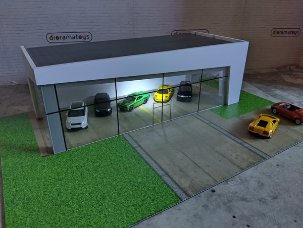 Luxury cars showroom with LED lights Scale 1:60-1:64 Diorama model kit