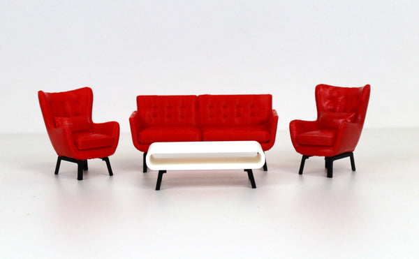 1:18 Couch Lounge Set (Red) - Realistic Couch / Sofa Set with Coffee Table