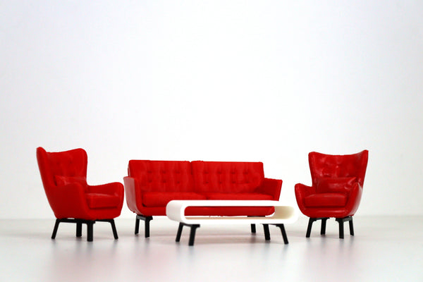 1:18 Couch Lounge Set (Red) - Realistic Couch / Sofa Set with Coffee Table