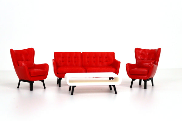 1:18 Couch Lounge Set (Red) - Realistic Couch / Sofa Set with Coffee Table