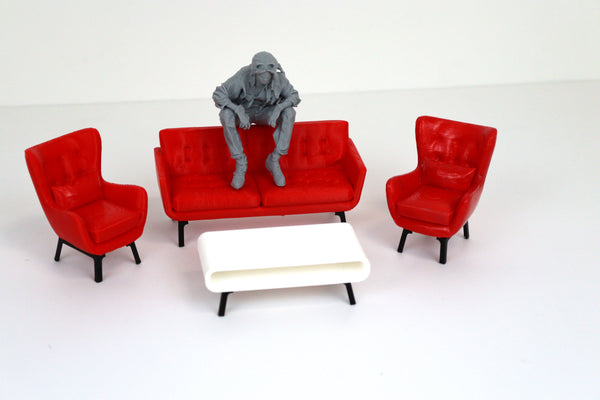 1:18 Couch Lounge Set (Red) - Realistic Couch / Sofa Set with Coffee Table