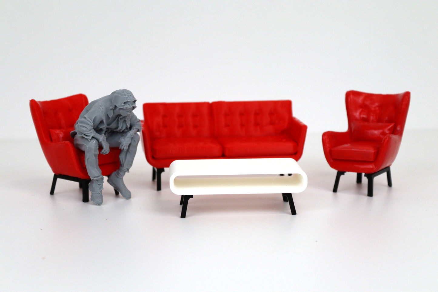 1:18 Couch Lounge Set (Red) - Realistic Couch / Sofa Set with Coffee Table