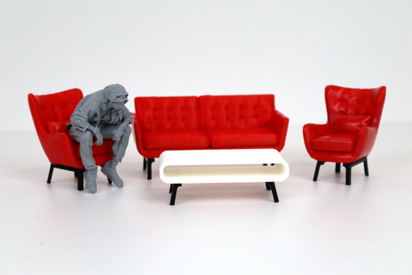 1:18 Couch Lounge Set (Red) - Realistic Couch / Sofa Set with Coffee Table