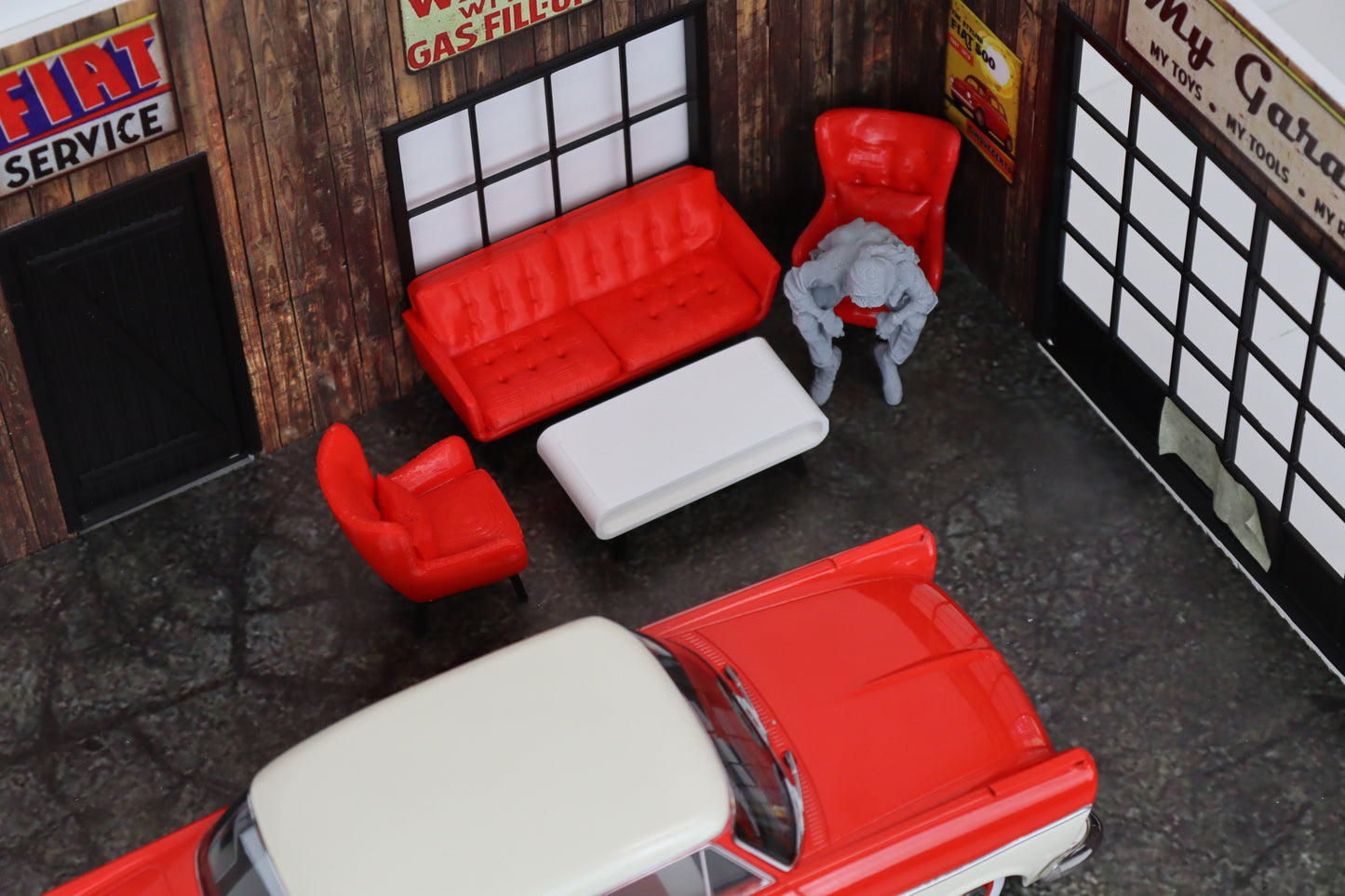 1:18 Couch Lounge Set (Red) - Realistic Couch / Sofa Set with Coffee Table