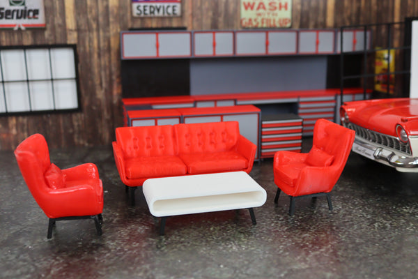 1:18 Couch Lounge Set (Red) - Realistic Couch / Sofa Set with Coffee Table