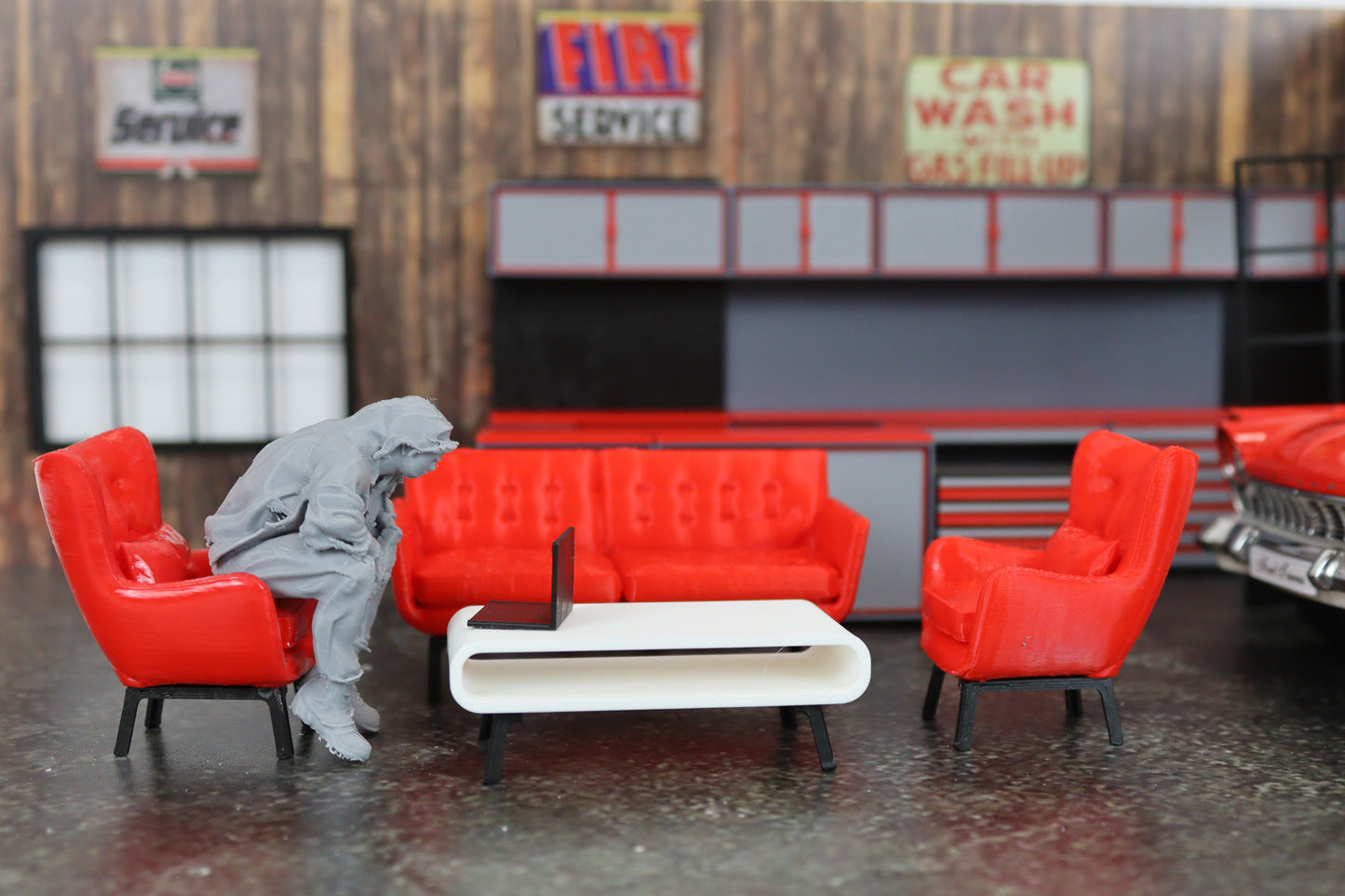1:18 Couch Lounge Set (Red) - Realistic Couch / Sofa Set with Coffee Table