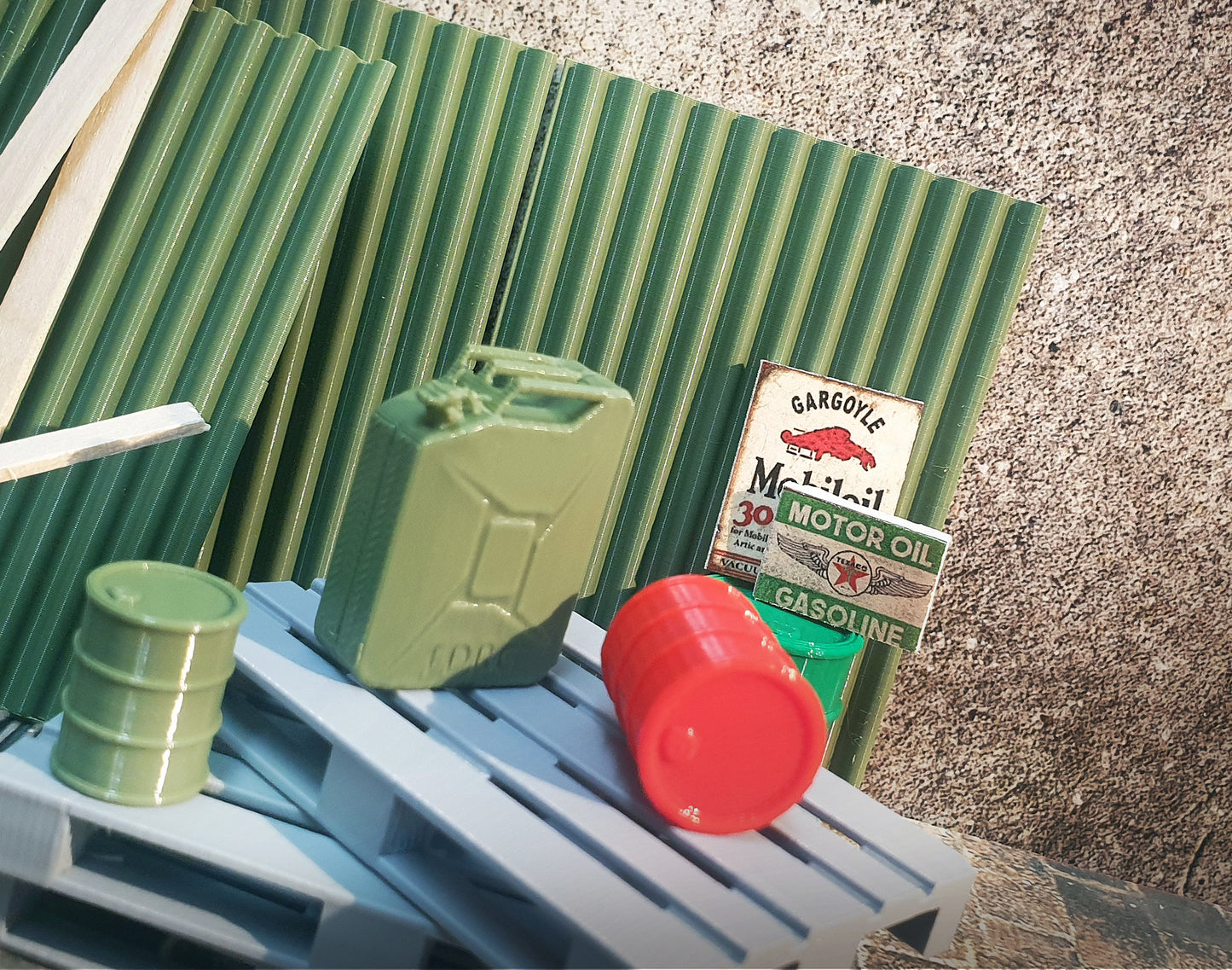 Garage storage diorama parts