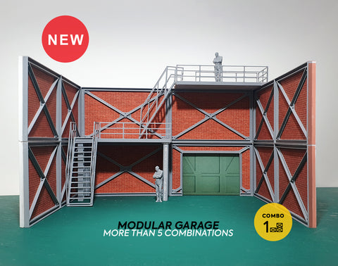 Modular garage. Scale 1:43. Diorama garage in more than 5 combinations. Diorama module garage. DIY module garage display. Miniature garage.