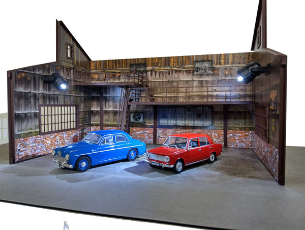 Industrial garage building LED Lights model cars display - diorama Scale 1:43