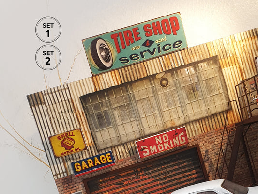 Diorama sets of advertising signs.