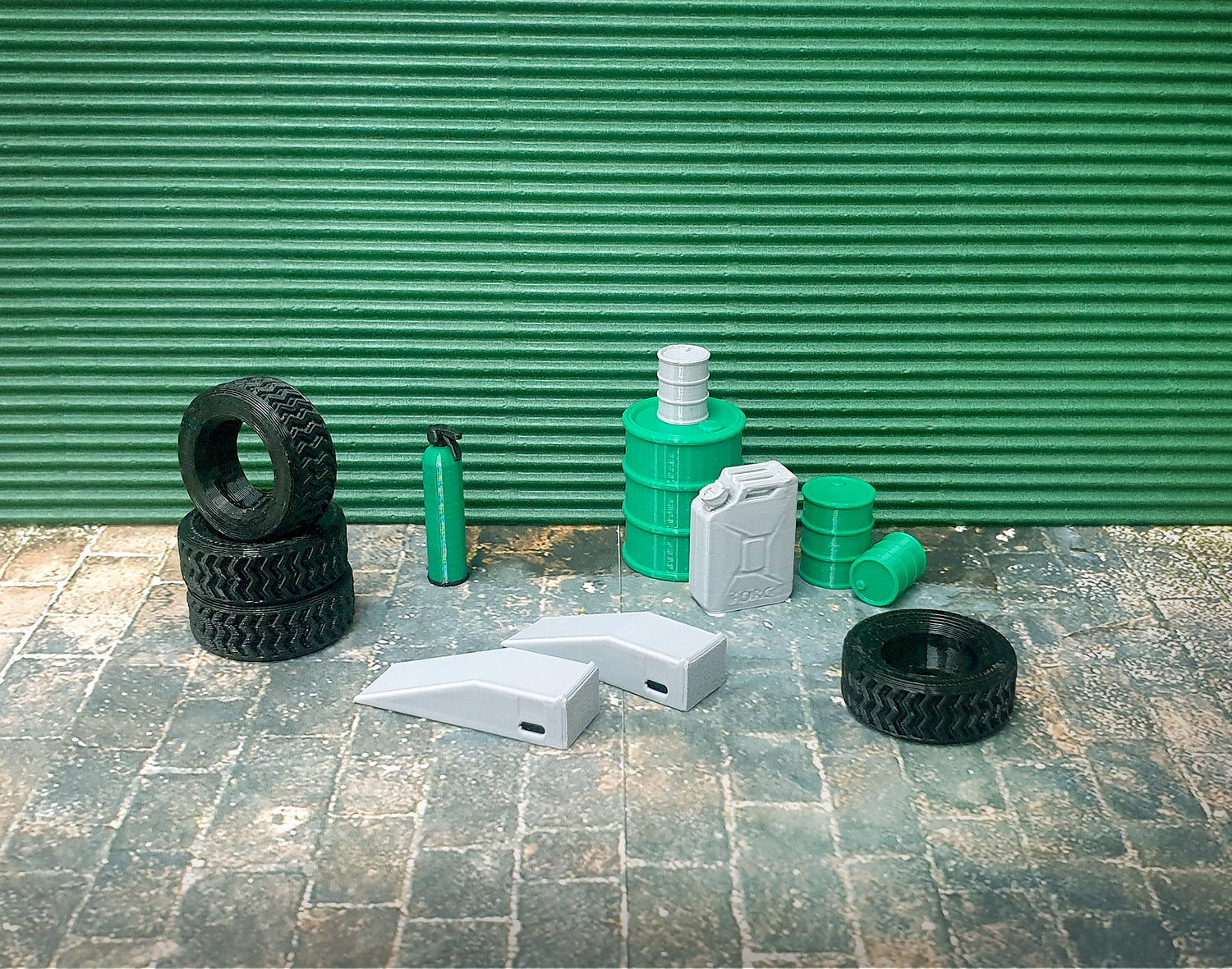 Detailed 3D printed garage furniture for model cars
