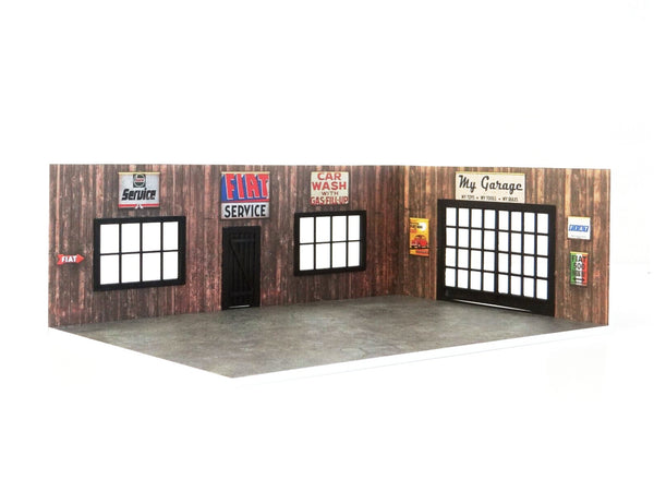 Wooden car garage with branding. Scale 1:43.