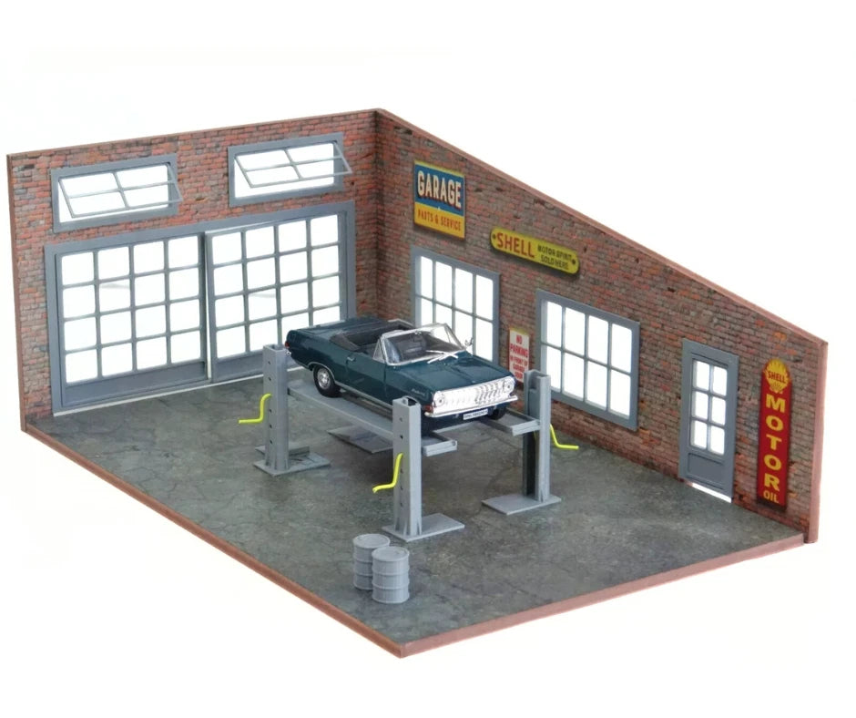 1:43 scale brick garage diorama