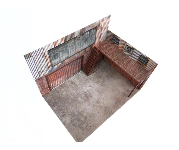 Old Brick - Metal Sheet Garage 1:18 Scale Diorama Display Model for Die-Cast Car