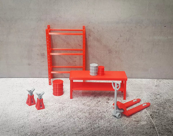 1:18 scale auto service equipment set red color