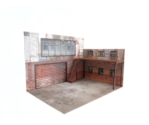 Old Brick - Metal Sheet Garage 1:18 Scale Diorama Display Model for Die-Cast Car