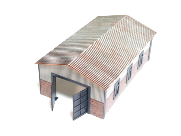 1:64 Car Garage Diorama with Brick Walls and Metal Roof