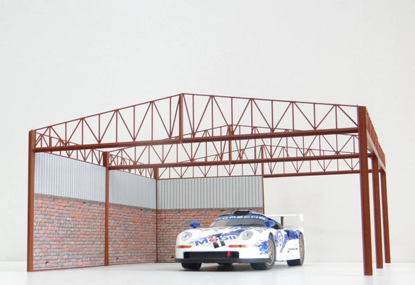 1:18 scale open garage diorama front view

