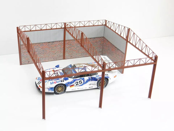 Detailed miniature 1:18 auto garage with plastic and 3D printed parts
