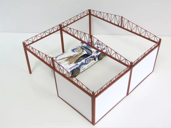 Top side view of scale 1:18 open garage