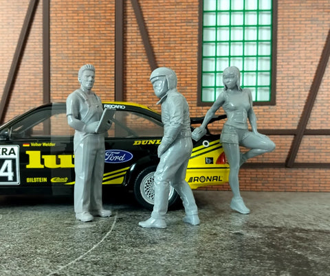 1:18 mechanic, car racer, and car wash girl figures for diorama display