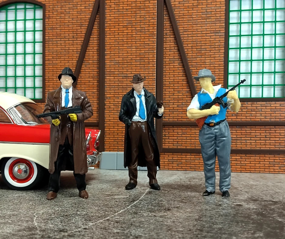 1:18 scale mobster figures set of 3 miniatures for diorama display