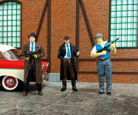 1:18 scale mobster figures set of 3 miniatures for diorama display