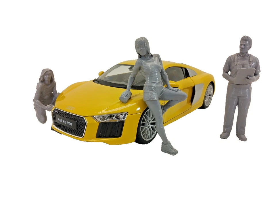 Car wash girl miniature for model display
