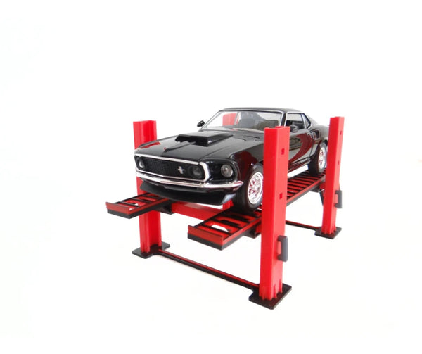 Close-up of 1:24 scale model car lifter platform
