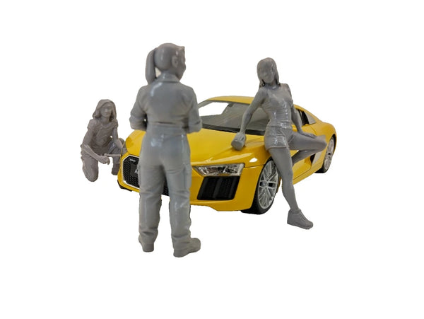 Close-up of 1:18 scale car repair figure for model displays