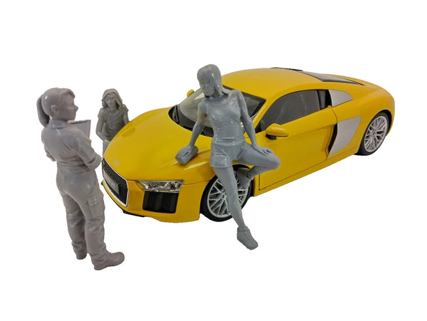 Female figure for 1:18 scale model car garage scene