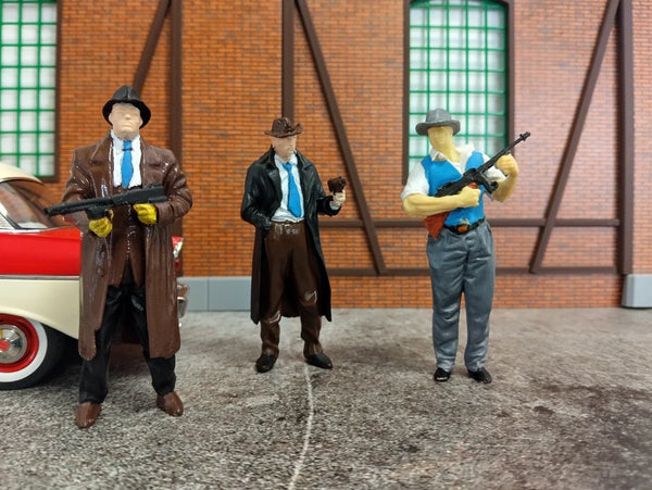 1:18 Mobster Figures – Set of 3 Gangster Miniatures Diorama Accessory SIZE 1/18