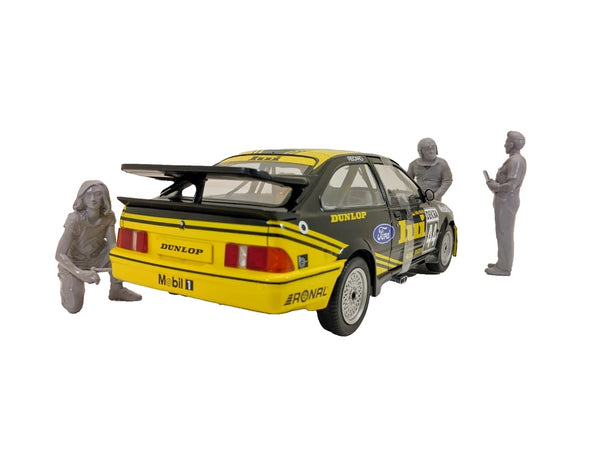 Hobbyist car display with 1:18 mechanic figure