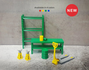 Small Garage Equipment Set – Car Service Garage Tools 1:18 Scale