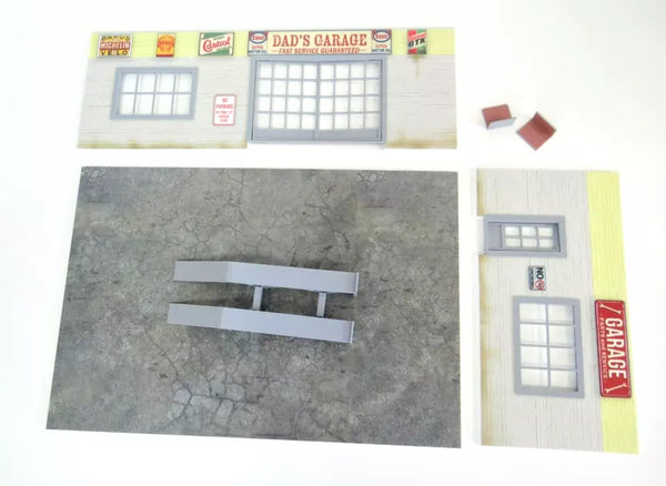 Dad’s garage model kit unassembled

