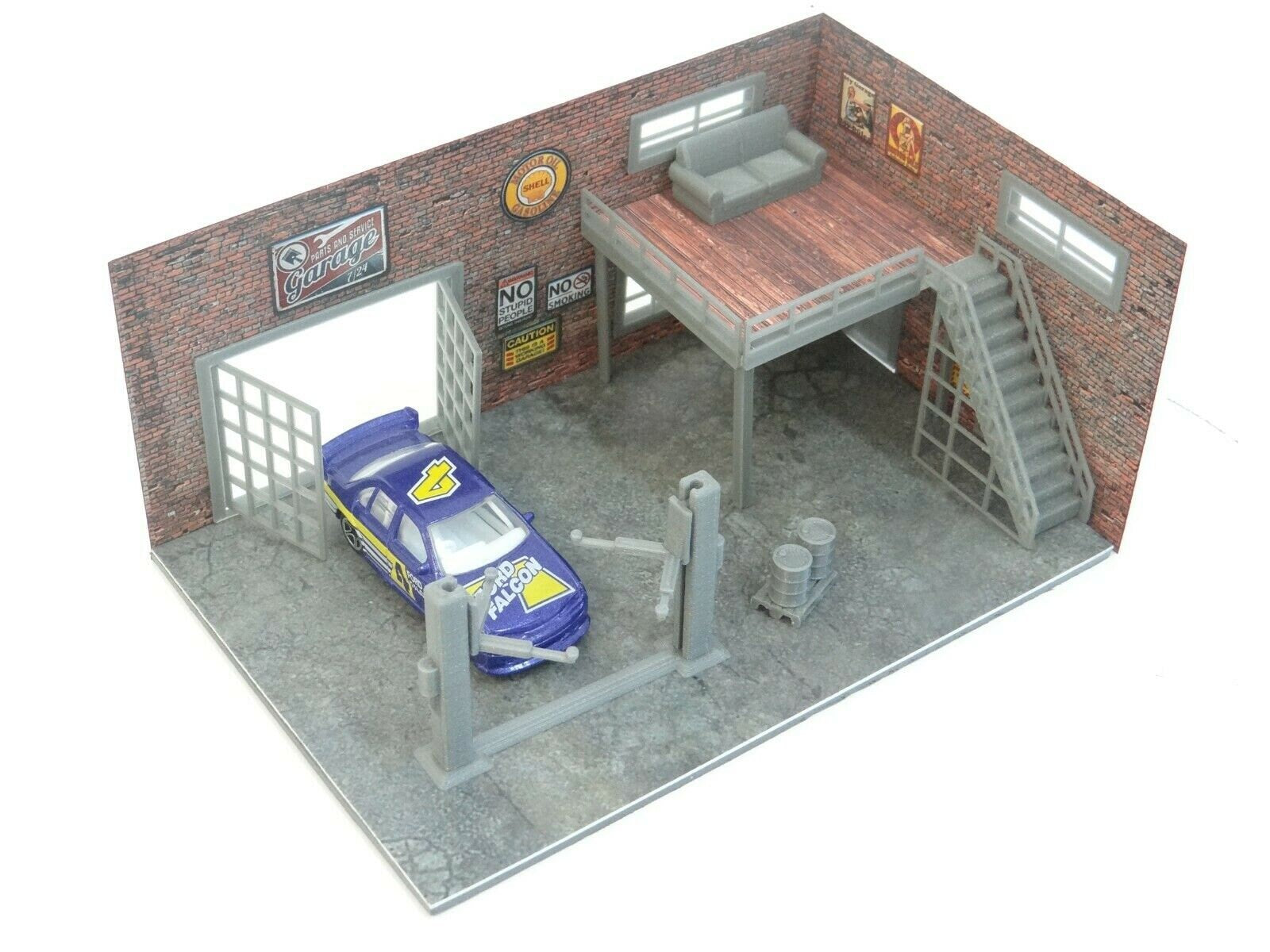 Scale 1:60 / 64 Diorama brick garage display Car service Diorama model kit