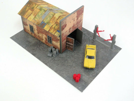 Old brick garage diorama kit 1:60–1:64 scale front view