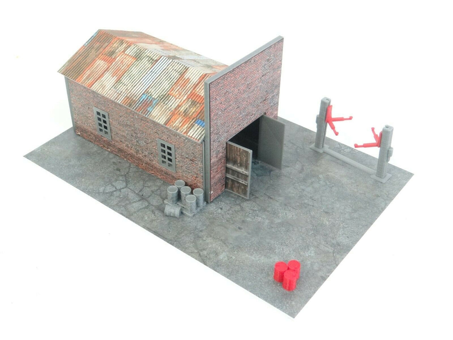 1:64 scale garage diorama kit fully assembled with open doors